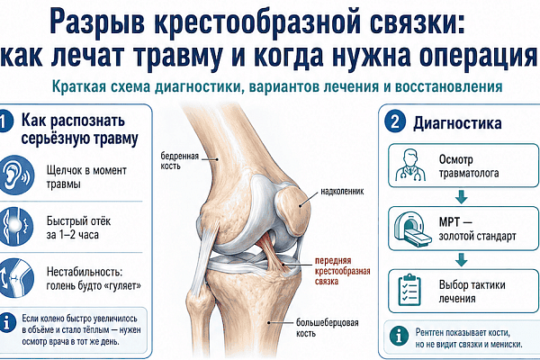 Разрыв крестообразной связки: как лечат травму и когда действительно нужна операция